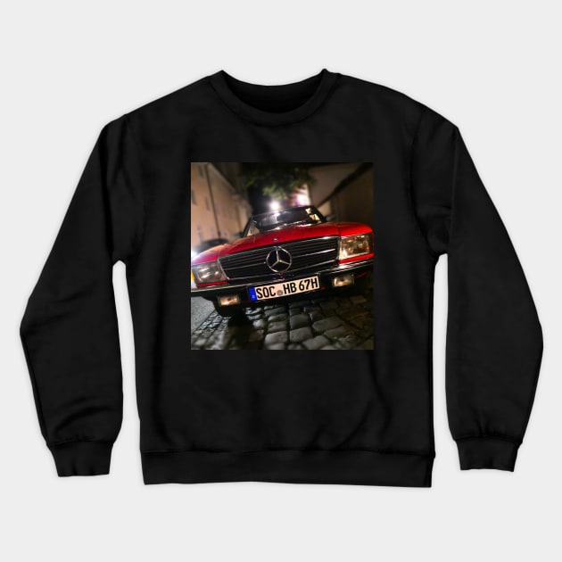 Vintage Merceds Red German classic car at Night Crewneck Sweatshirt by JonDelorme